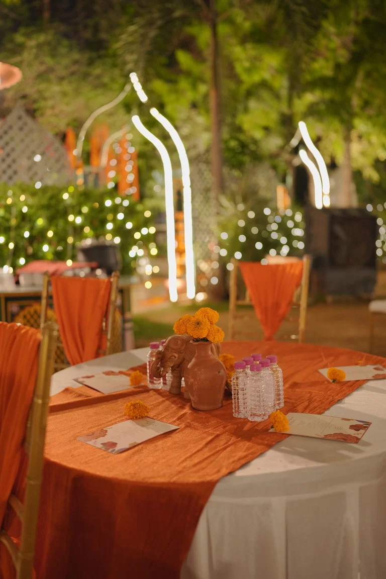 Wedding table under warm lights